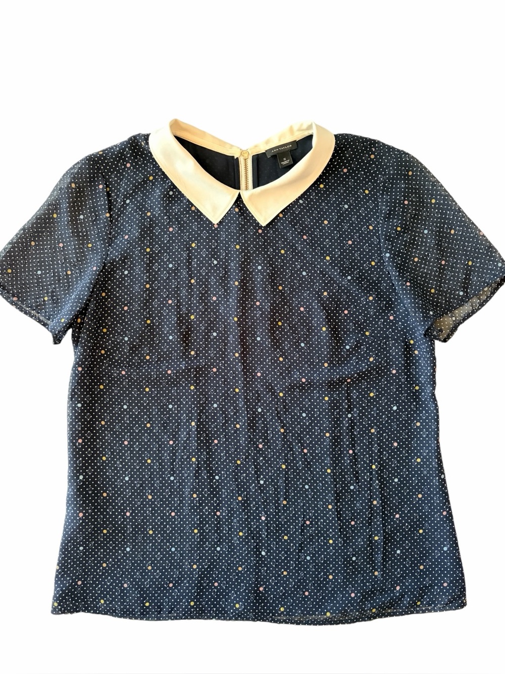 Ann Taylor Navy Dot Print Blouse, Size S